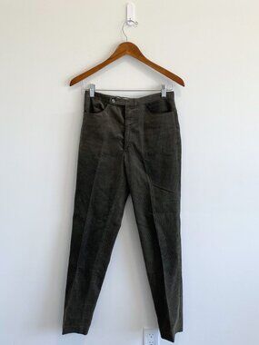 Vintage Grey-Green Corduroy Pants / 70s / Size 28 x 30
